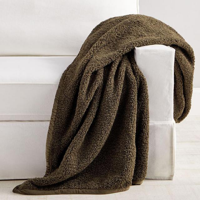 Cozy Teddy Faux Fur Throw, 60 x 80", Loden
