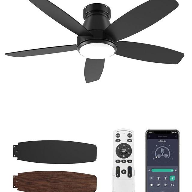 BWGZH Ceiling Fans with Lights and Remote Control，42 Inch Flush Mount Ceiling Fan with Dimmable Light，Noiseless，Low Profile Ceiling Fan with Light for Living Room, Bedroom and Outdoor Use（Black）