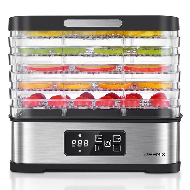 Food Dehydrator Machine, Reemix Compact Dehydrators for Food and Jerky, Fruits, Veggies, Electric Dehydrated Dryer with Temperature Control, 5 BPA-Free Trays Dishwasher Safe