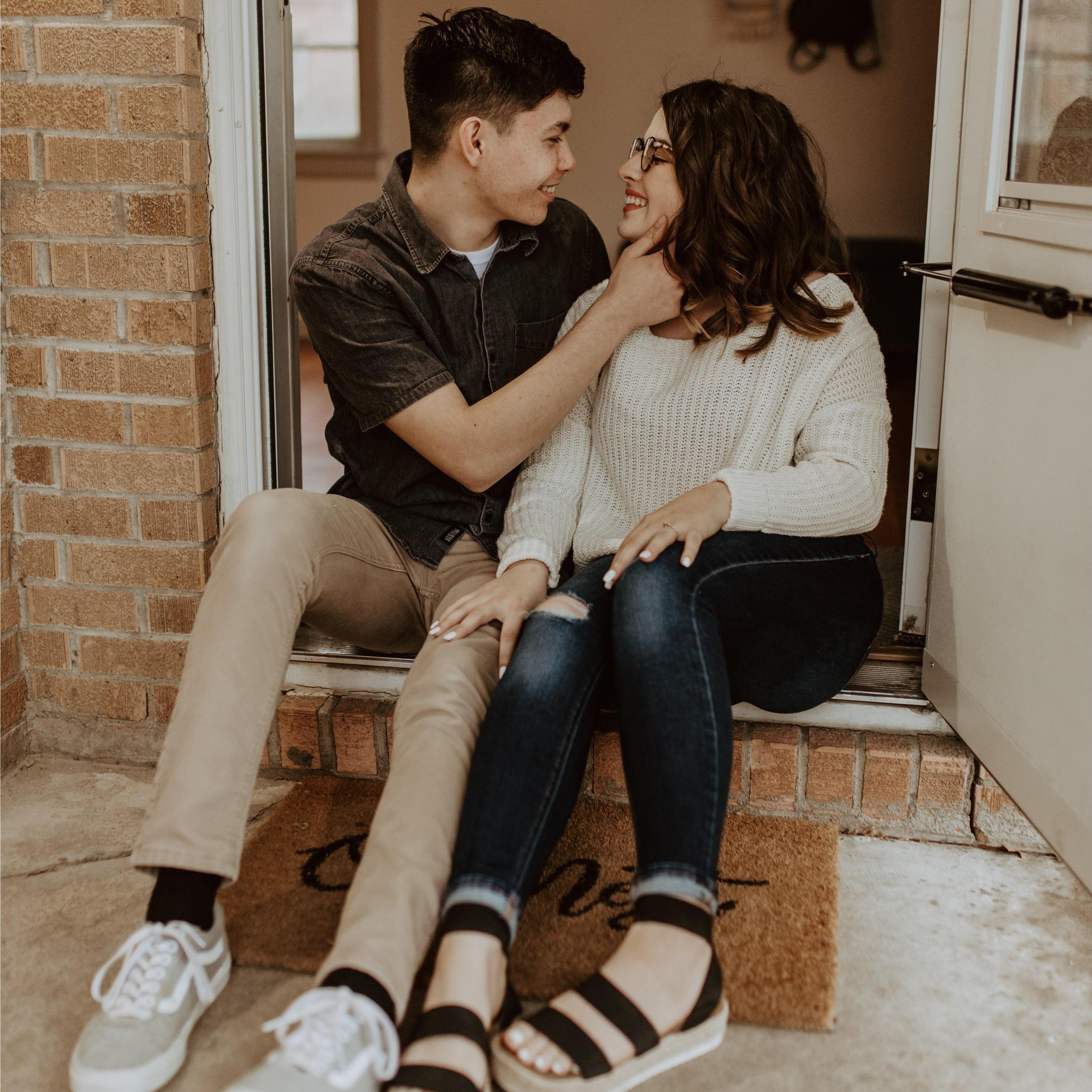 March 2021. The Couple takes their engagement photos! One of the two settings of these images was in their own home!