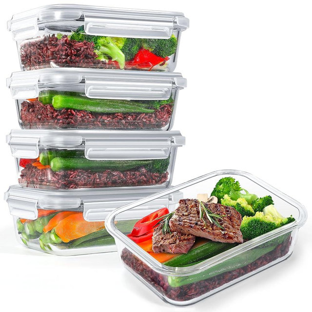 TUSEASY 5-Pack 35 oz Borosilicate Glass Food Storage Containers with Lids, Stackable Airtight Glass Meal Prep Containers for Lunch & Leftover, BPA-Free & Leak Proof, for Microwave, Oven, Dishwasher