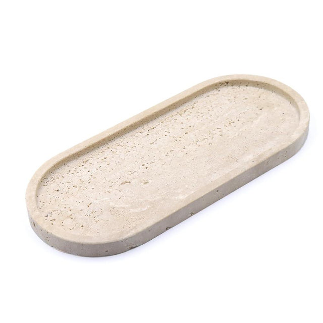 OOBOOB Oval Natural Marble Bathroom Tray for Decor Countertop, Marble Vanity Tray for Candles Perfume, Jewelry, Cosmetics, Elegant Vanity Organizer for Jewelry, Perfume