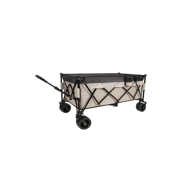SKRAN Heavy-Duty Foldable Utility Wagon with 7" All-Terrain Wheels,480lbs Capacity,Stable Frame,Space-Saving Fold ,for Camping,Beach,Shopping,Khaki
