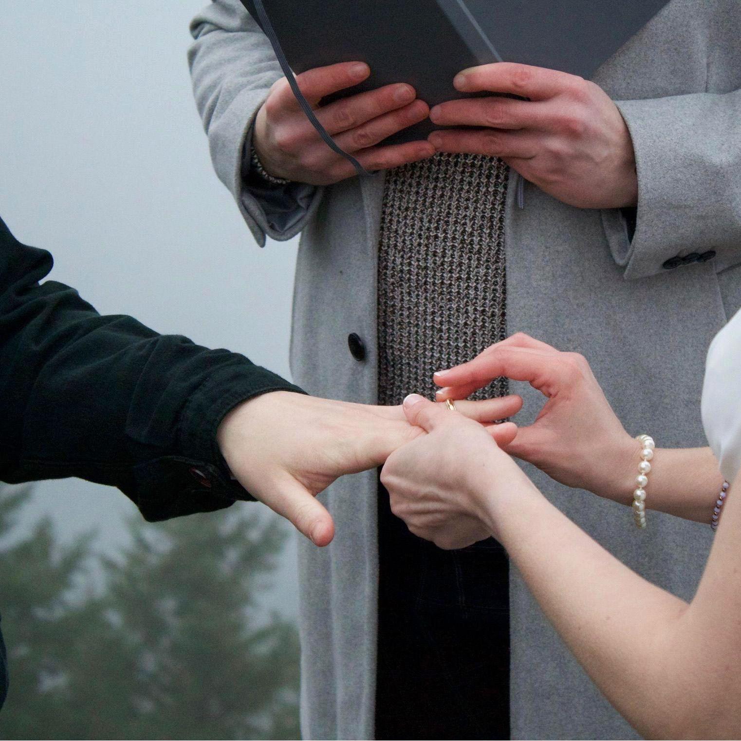 Time for rings! Davis wears his dad Tom’s wedding ring <3