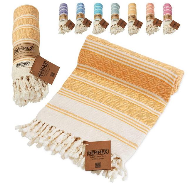 DEMMEX Certified 100% Organic Cotton & Organic Dye Prewashed XL Diamond Weave Turkish Cotton Towel Peshtemal Blanket for Bath,Beach,Pool,SPA,Gym, 71x36 Inches,14 Oz (Salmon)
