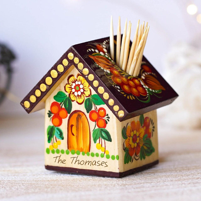 Personalized Toothpick Holder - Hand-painted Wooden Sunflower Toothpick Holder, Housewarming Gift First Home, Ukrainian Petrykivka Art Decor