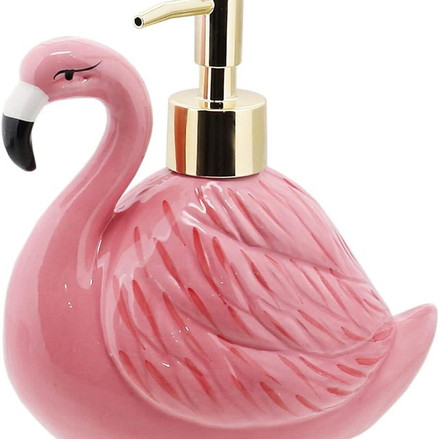 Flamingo Soap Dispenser with Pump for Bathroom or Kitchen Sink
