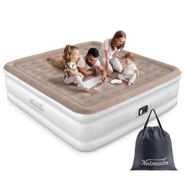 NatraCalm King Air Mattress with Built in Pump, 20” Raised Comfort Blow Up Mattress in Quick Inflation/Deflation, Inflatable Mattress for Camping&Guest, Upgraded Wave Beam Strong Support, Air Bed