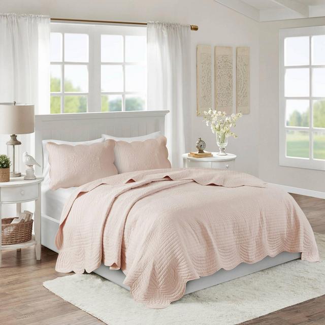 Madison Park 3pc Full/Queen Genoa Scalloped Edge Reversible Coverlet Set Blush