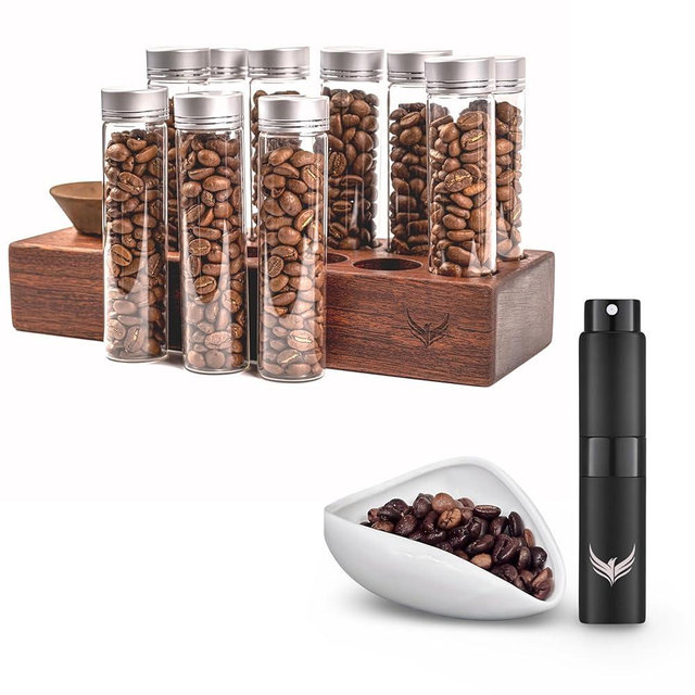 KNODOS Single Dose Coffee Storage Tubes Coffee Bean Dosing Cup and Rdt Spray Bottle Set - Ceramic Dosing Tray and Spritzer