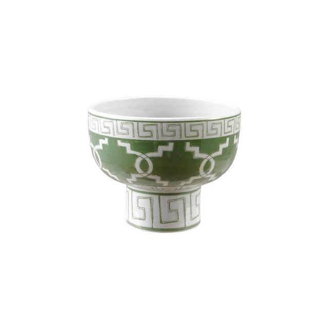 Creative Co-Op Stoneware Footed Round Elevated Decorative Bowl, Green and White