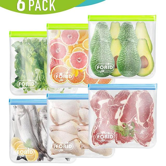 Reusable Gallon Freezer Bags - 6 Pack EXTRA THICK 1 Gallon Ziplock Bags LEAKPROOF Gallon Storage Bags for Marinate Food & Fruit Cereal Sandwich Snack Meal Prep Travel Items Home Organization Storage
