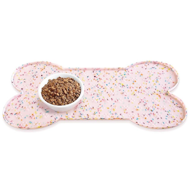 PWTAA Dog Food Mat Anti-Slip Silicone Dog Bowl Mat Thicker Pet Placemat Waterproof Cat Feeder Pad with Raised Edge Puppy Kitten Feeding Mats Suitable Small Medium-Sized Dogs Cats Eating Tray