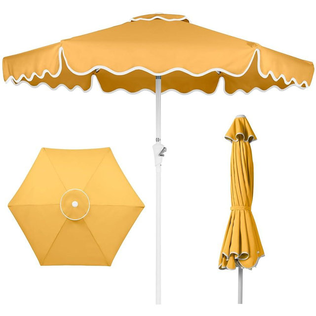 Best Choice Products 7.5ft Patio Market Umbrella with Wavy Trim, UV-Fade-Resistant 210g Canopy, Crank & Tilt, Wind Vent, Heavy-Duty Frame - Marigold