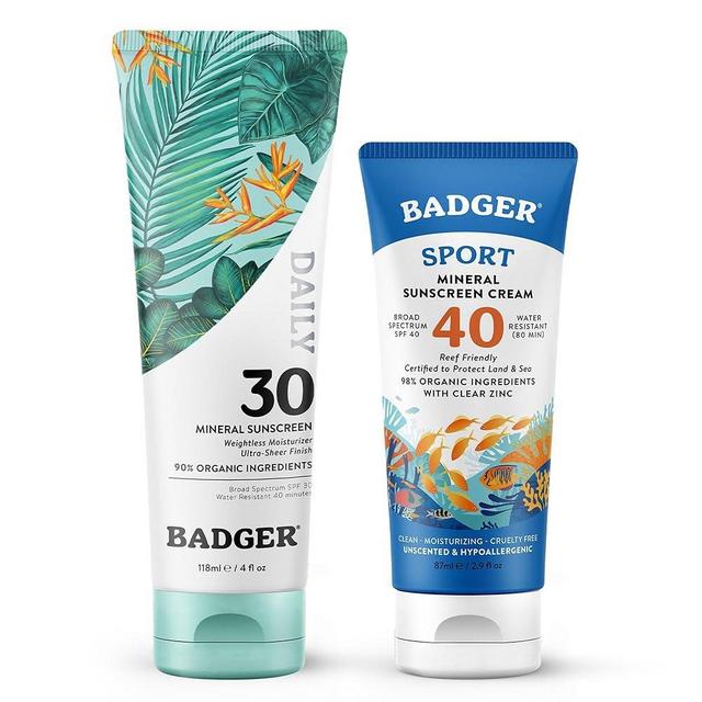 Badger Sport & Daily Sunscreen Bundle - SPF 40 Sport Mineral Sunscreen, SPF 30 Daily Mineral Sunscreen, Reef-Friendly Sunscreen with Zinc Oxide