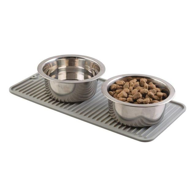mDesign Premium Quality Pet Food and Water Bowl Feeding Mat for Dogs and Puppies - Waterproof Non-Slip Durable Silicone Placemat - Food Safe, Non-Toxic - Small - Gray