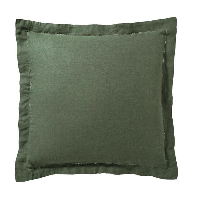Belgian Flax Linen Shams, Euro, Set of 3, Cypress