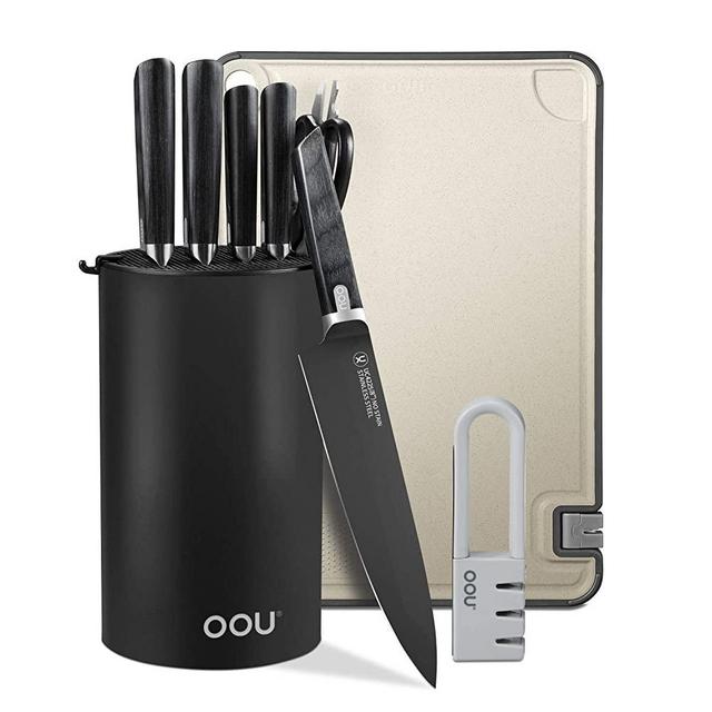 OOU 9 Pieces Knife Set, High Carbon Stainless Steel Kitchen Knives Set with  Pakkawood Handle, Ultra Sharp & BO Anti-rusting, Durable with Cutting Board  and Knife Sharpener 