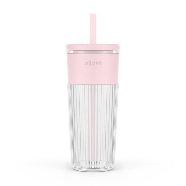 Ello Ava 24oz Glass Straw Tumbler Pink