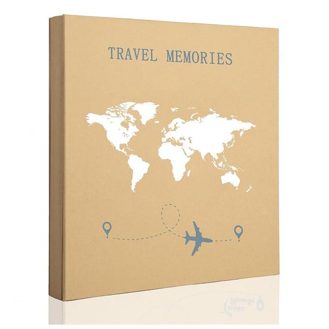 Tslespcx Travel Photo Album 4x6 600 Photos 5 Pictures Per Page, 600 Pockets, Refined Kraft Paper Cover Vacation Photo Album Travel Design World Map Adventure