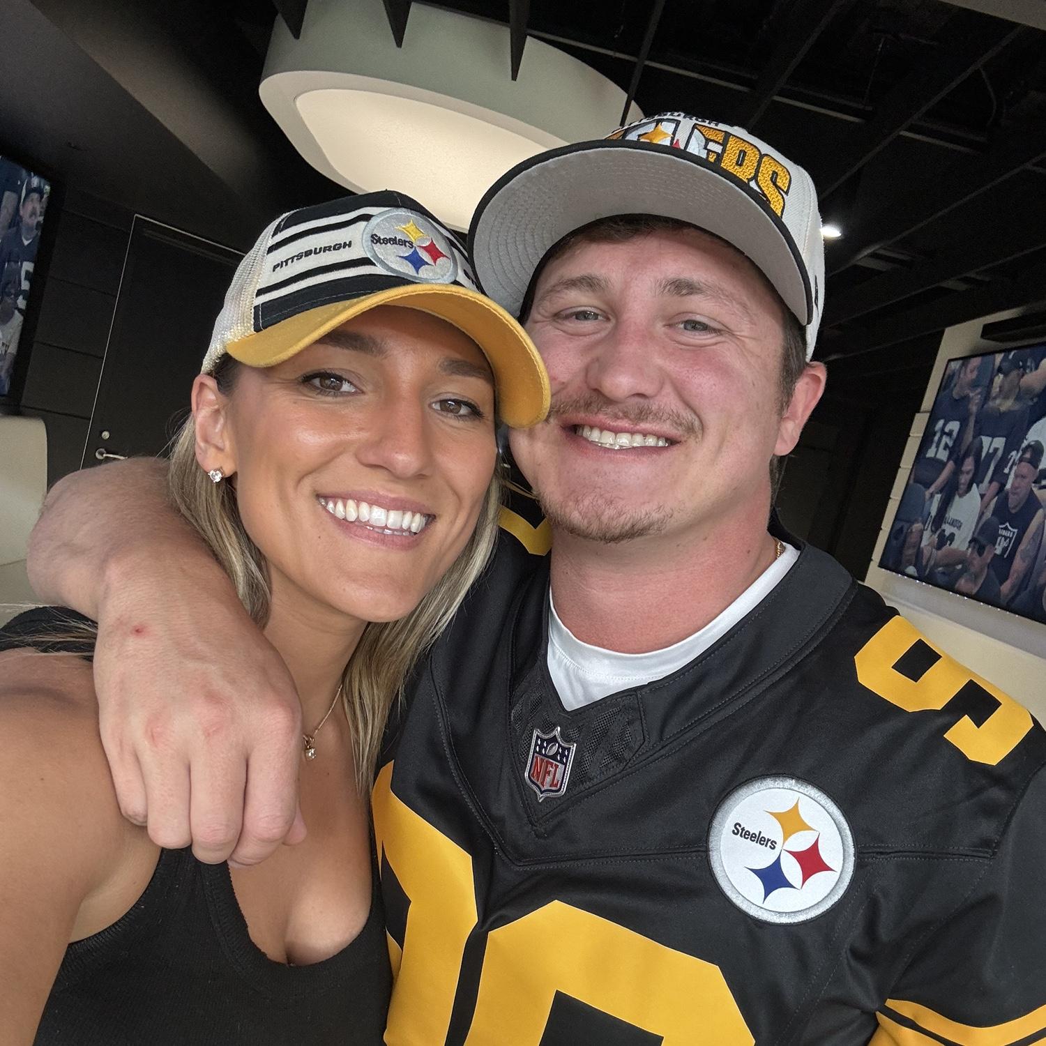 Shea couldn't be happier seeing Meagan wear a Steeler's hat at the Steeler's game. She's actually a Patriots fan but relationships are all about compromising, right!?
