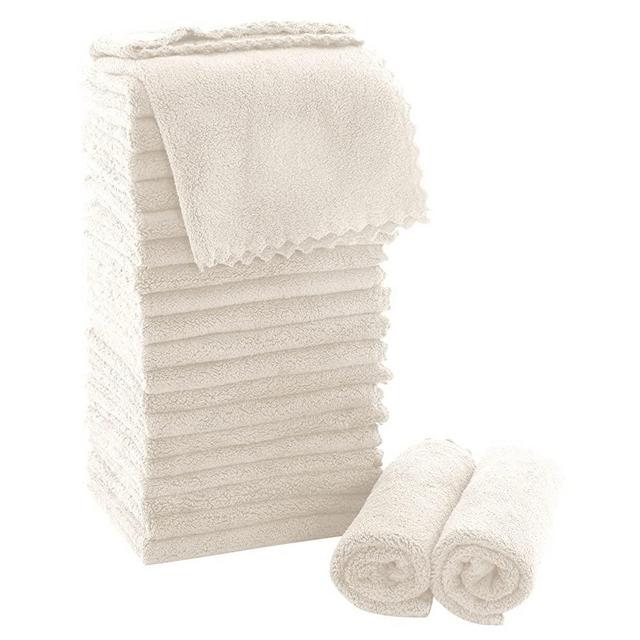 MOONQUEEN Ultra Soft Premium Washcloths Set - 12 x 12 inches - 24 Pack - Quick Drying - Highly Absorbent Coral Velvet Bathroom Wash Clothes - Use as Bath, Spa, Facial, Fingertip Towel (Cream)