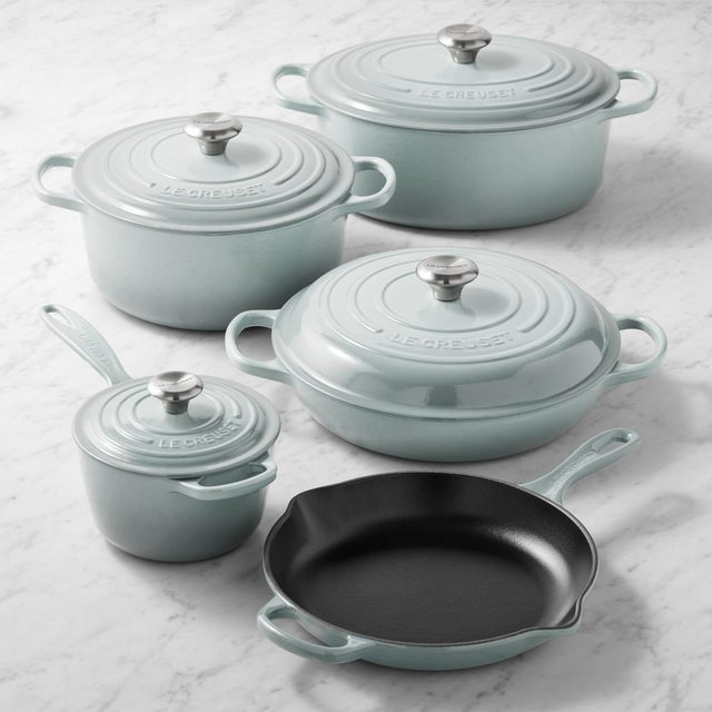 Le Creuset Signature Enameled Cast Iron 9-Piece Set,Sea Salt