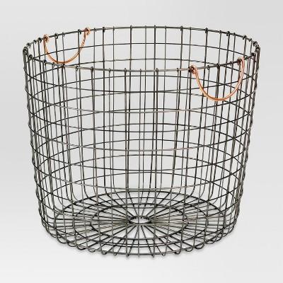 Extra Large Round Wire Decorative Storage Bin - Antique Pewter with Copper Handle - Threshold™