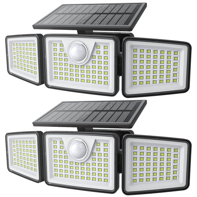 daphino 2500LM Solar Lights Outdoor with Motion Sensor,3 Head 270° Wide Angle Street Area Lights,IP65 Waterproof Security Lighting with 3 Modes(Non-Remote,2 Pcs)