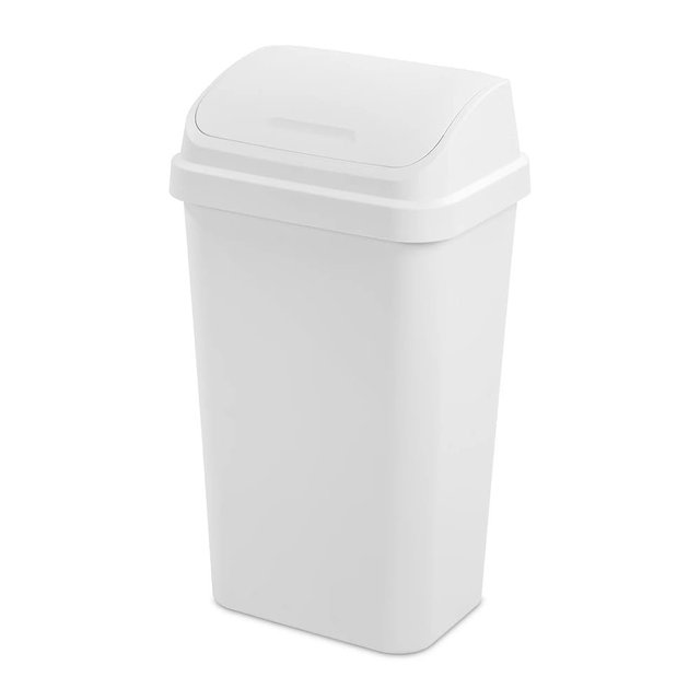 13 Gallon Plastic Kitchen Trash Can with Swing Top Lid – White Square Waste Bin for Home, Office, Indoor Use, BPA-Free