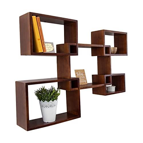 Modern Wall Mounted Square Shaped Floating Shelves – Set of 5 Square Shelves for Bathroom, Bedroom, Living Room & More - Screws and Anchors Included – Rustic Wall Décor Display for Home - Brown