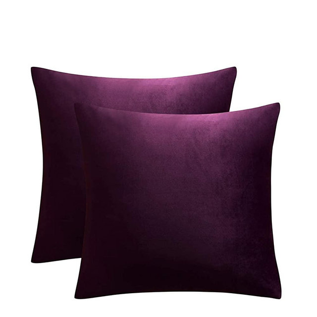JUSPURBET Eggplant Purple Luxury Velvet Throw Pillow Covers 18x18 Set of 2 for Sofa Couch Bed,Decorative Soft Solid Cushion Cases