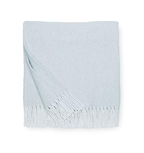 Sferra Terzo Throw - 100% Brushed Cotton, Frindge Edge, Made in Portugal (Poolside/White)