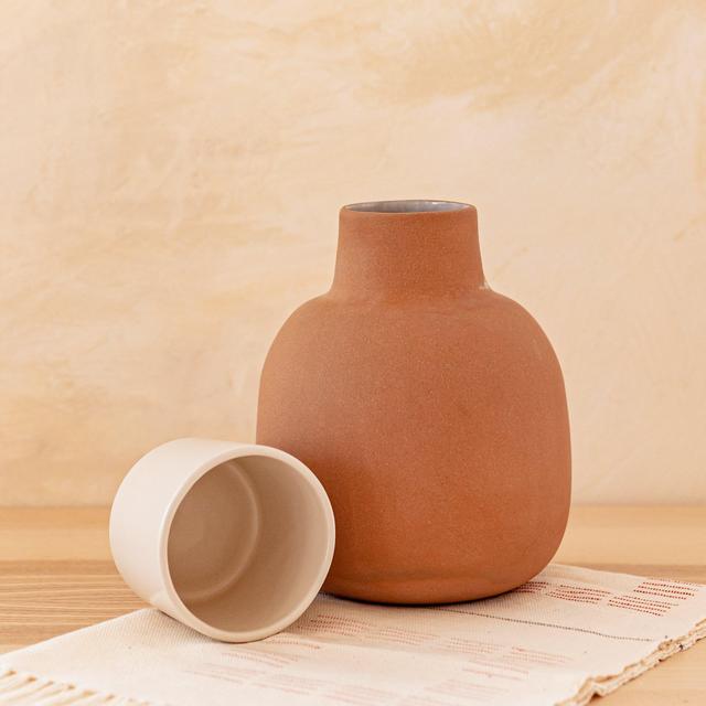 Lagos Del Mundo Medium Clay Pitcher with White Cup