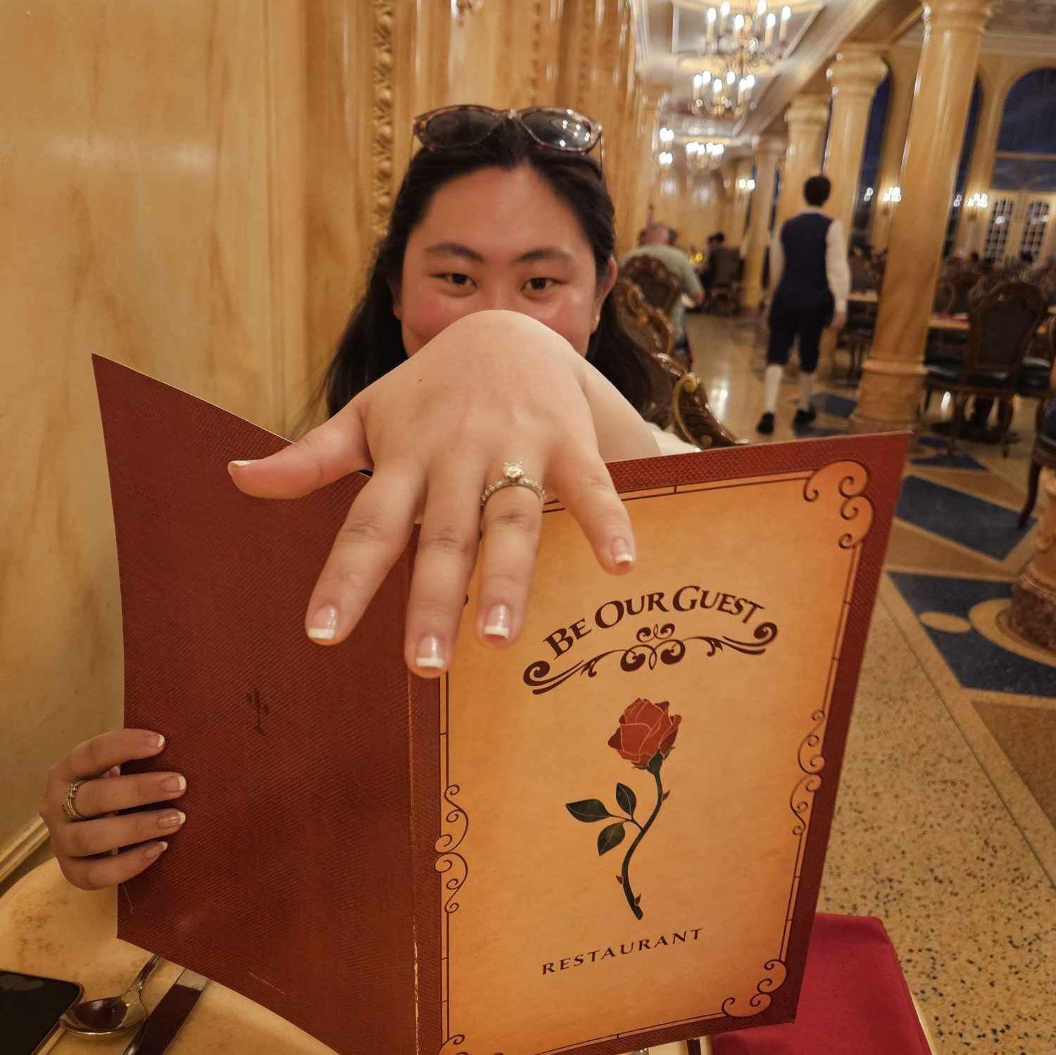 Be Our Guest Dinner newly engaged couple