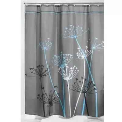 iDesign® 72-Inch x 72-Inch Thistle Fabric Shower Curtain in Grey/Mint