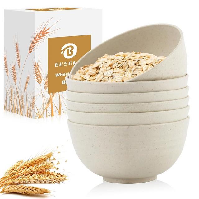 BUSOKIP Unbreakable Cereal Bowls, 26 OZ Wheat Straw Bowls Set of 6, Microwave and Dishwasher Safe Kids Bowls for Kitchen, Lightweight Serving Bowls for Soup, Salad, Oatmeal (Beige)