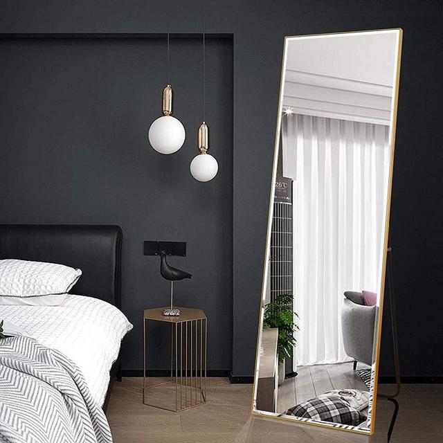 BEAUTYPEAK Full Length Mirror 21" x 64" Body Dressing Standing Hanging or Leaning Against Rectangle Floor Wall Mirrors Aluminum Alloy Wall-Mounted for Bedroom Bathroom Dorm Wall Decor, Gold
