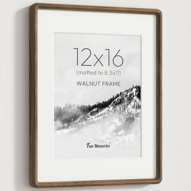 12x16 Picture Frame, Solid Walnut Wood 12x16 Frame with HD Tempered Glass, USA-Sourced Hard Wood 12 by 16 Photo Frame for Wall Display, 12"x16" Picture Frame Matted to 8.5x11, Natural Walnut Color