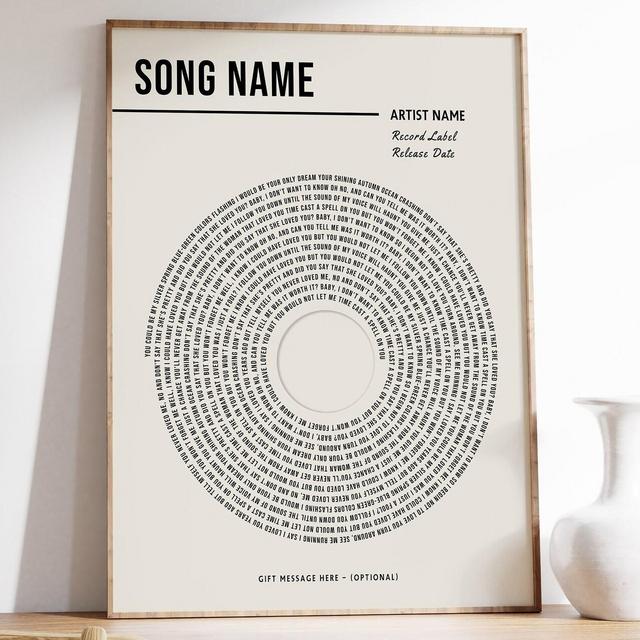 Custom Vinyl Lyrics Print, Personalised Music Poster, Customizable Music Gift, Anniversary Gift, Music Gift, Wedding Song Dance, A1/A2/A3/A4
