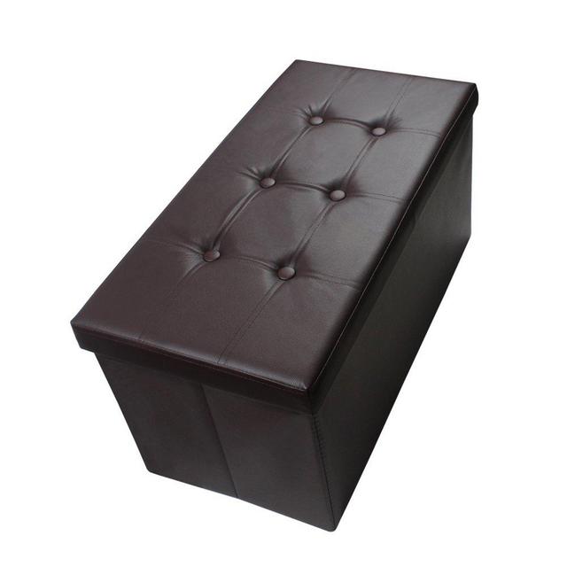 Shelving Solutions Folding Storage Ottoman, Faux Leather Stool Cube 30” (Brown)