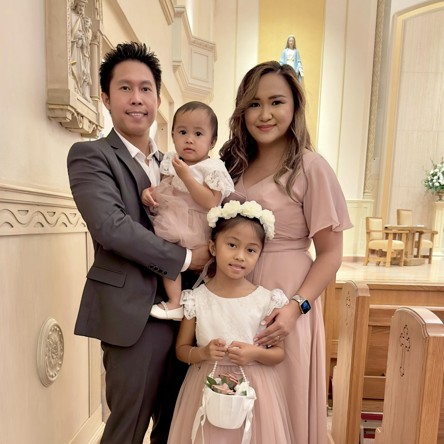 We’ve attended many weddings together. 
We cant wait to be in our own wedding soon!
Family of 4!