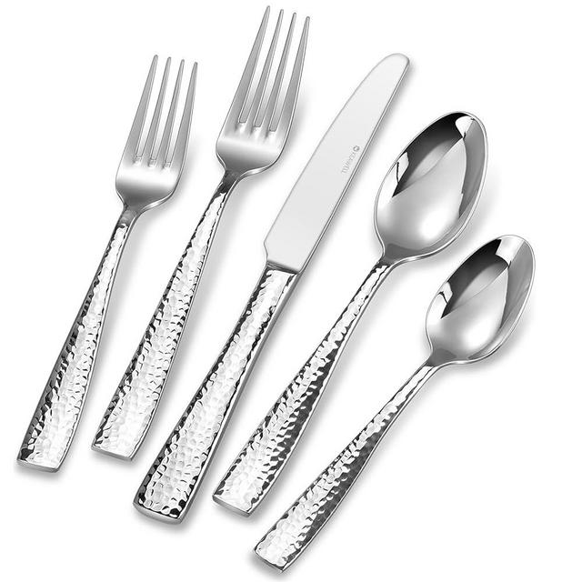 KEAWELL Premium 20/45/65 Piece Louis Hammered Silverware Set with Squared Edge, 18/10 Stainless Steel, Service for 4/8/12, Fine Flatware Set, Dishwasher Safe (20)