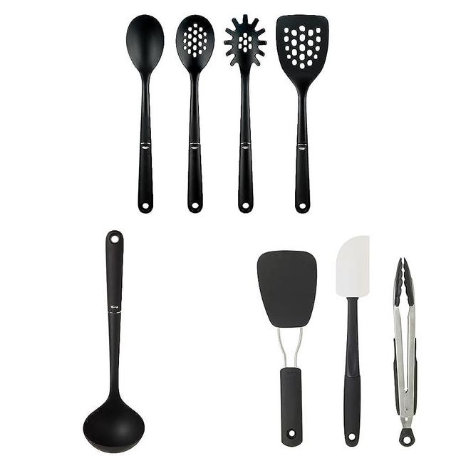 OXO Good Grips 4-Piece Nylon Tool Set, 2.3, Black & OXO Good Grips Nylon Ladle, Black, One Size & OXO Good Grips 3-Piece Utensil Set fpr Non-Stick Cookware Black