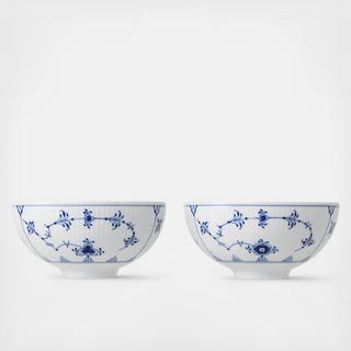 Blue Fluted Plain Rice Bowl, Set of 2