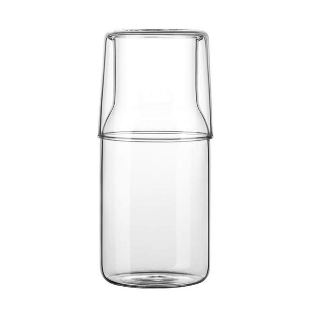 Bedside Carafe Night Water Carafe with Tumbler Glass 2 Piece Water Carafe Set for a Handy Midnight Drink,Heat Resistant Glass,14 oz