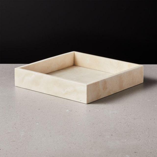 Stack Square White Travertine Serving Tray