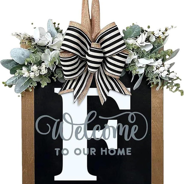 Last Name All Year Wreath, for Front Doors, Spring, Fall, 26 Last Name Letters All Year Round Wreaths, Suitable for Wedding Decorations, Home Porches, Farmhouses, Yards, Garden Decorations, Gifts (F)