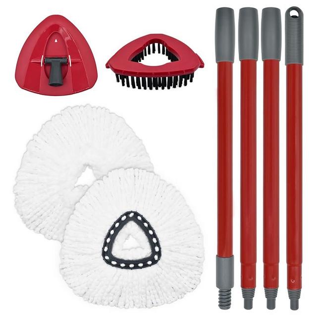 Spin Mop Replacement Head Compatible with Ocedar EasyWring 1 Tank System, 2 Microfiber Mop Refills Mop Replace Head, 4-Section Sturdy Iron 30-58in Mop Handle, 1 Base and 1 Scrubber Mop Head Combo Set