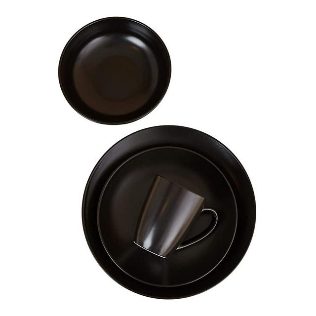 Euro Ceramica Euro Essential Collection 16 Piece Dinnerware Set, Service for 4, Solid Semi-Matte Black